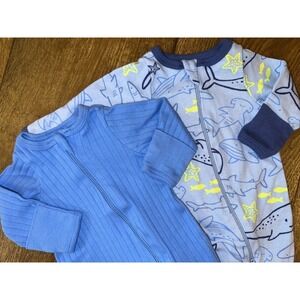Baby Boy Preemie Lot Sleepers Rompers Zippered Outfits Clothes Blue Ribbed Whale